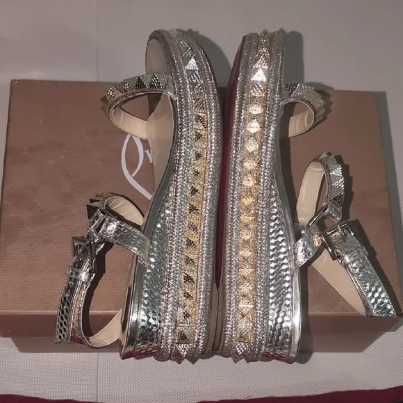 Christian Louboutin Madmonica Spiked Metallic Leather Sandals - Size 37 - Picture 4 of 15